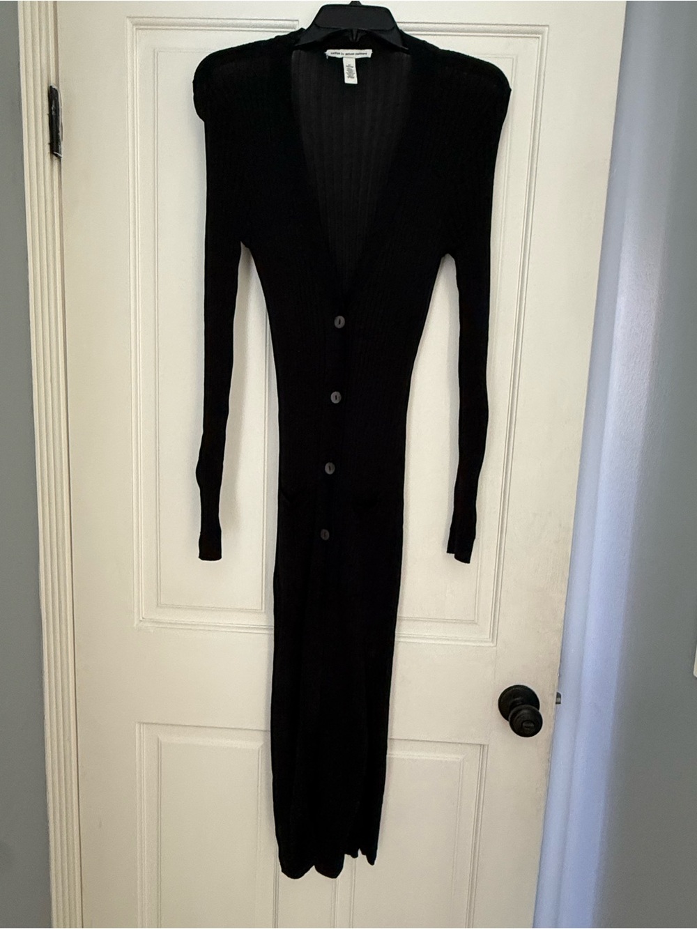 Slim-Fit Black Long Sleeve Button-Front Dress